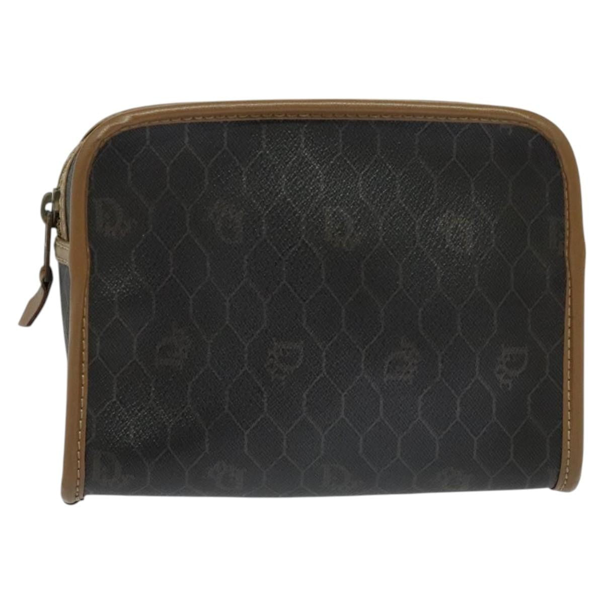 Christian Dior Vintage Honeycomb Zip Pouch Canvas and Leather, BROWN, CANVAS, Clutche & pouche
