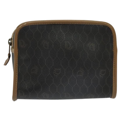 Christian Dior Vintage Honeycomb Zip Pouch Canvas and Leather, BROWN, CANVAS, Clutche & pouche