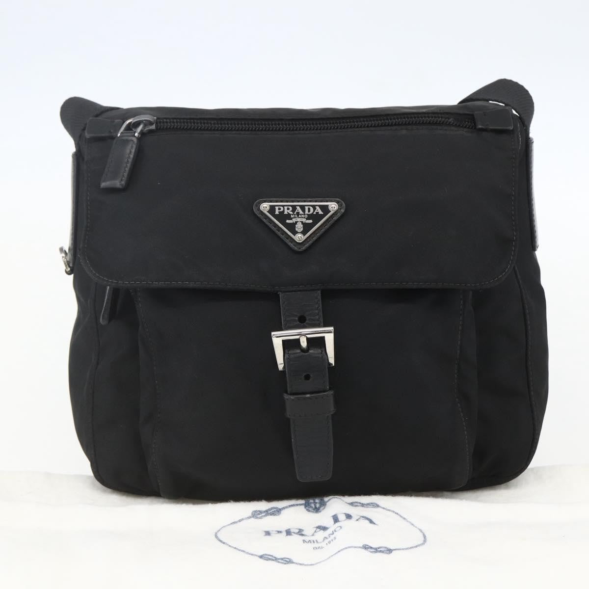 Prada Buckle Messenger Bag Tessuto, BLACK, NYLON, Shoulder bag