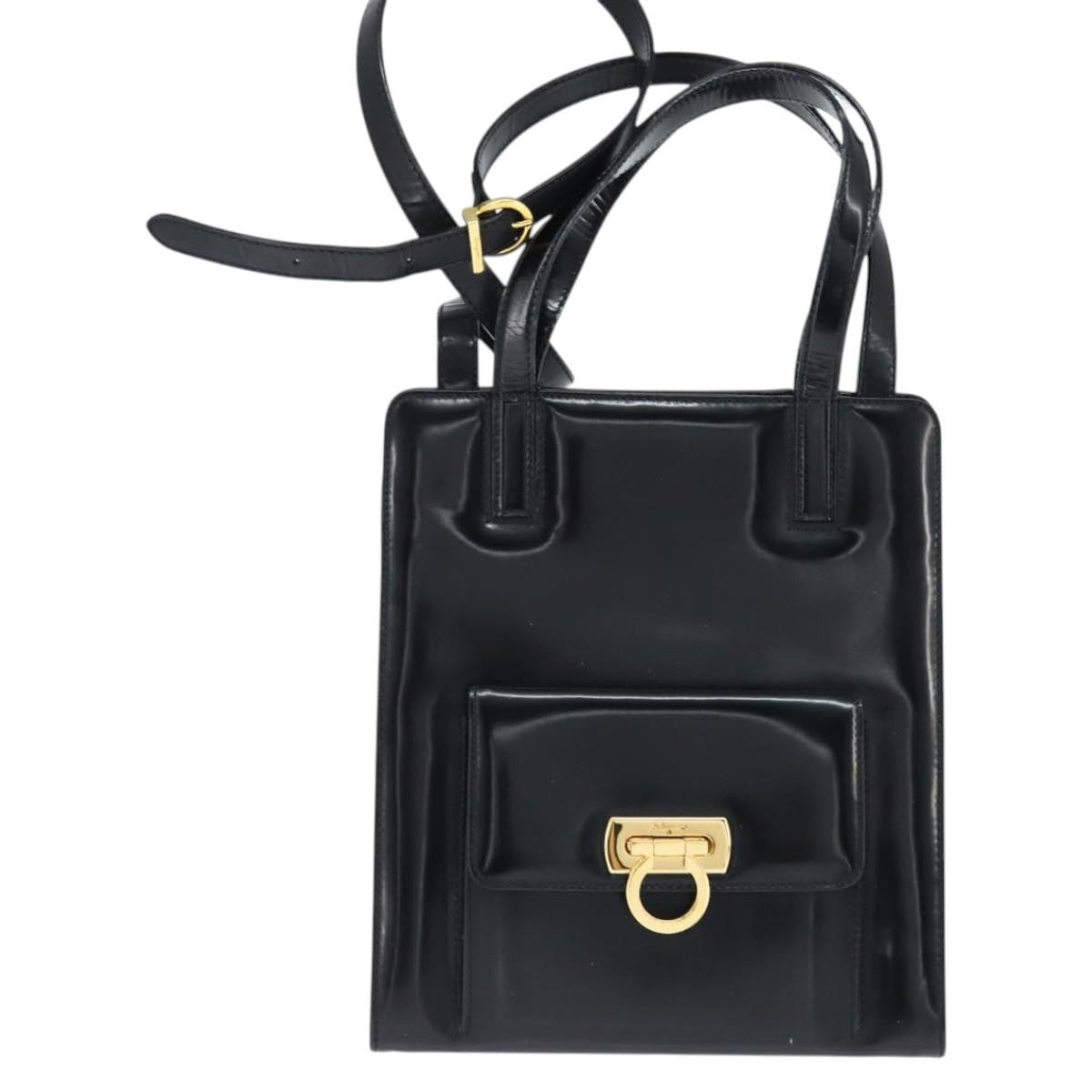 Salvatore Ferragamo Gancini handbag Patent leather, BLACK, PATENT_LEATHER, Handbag