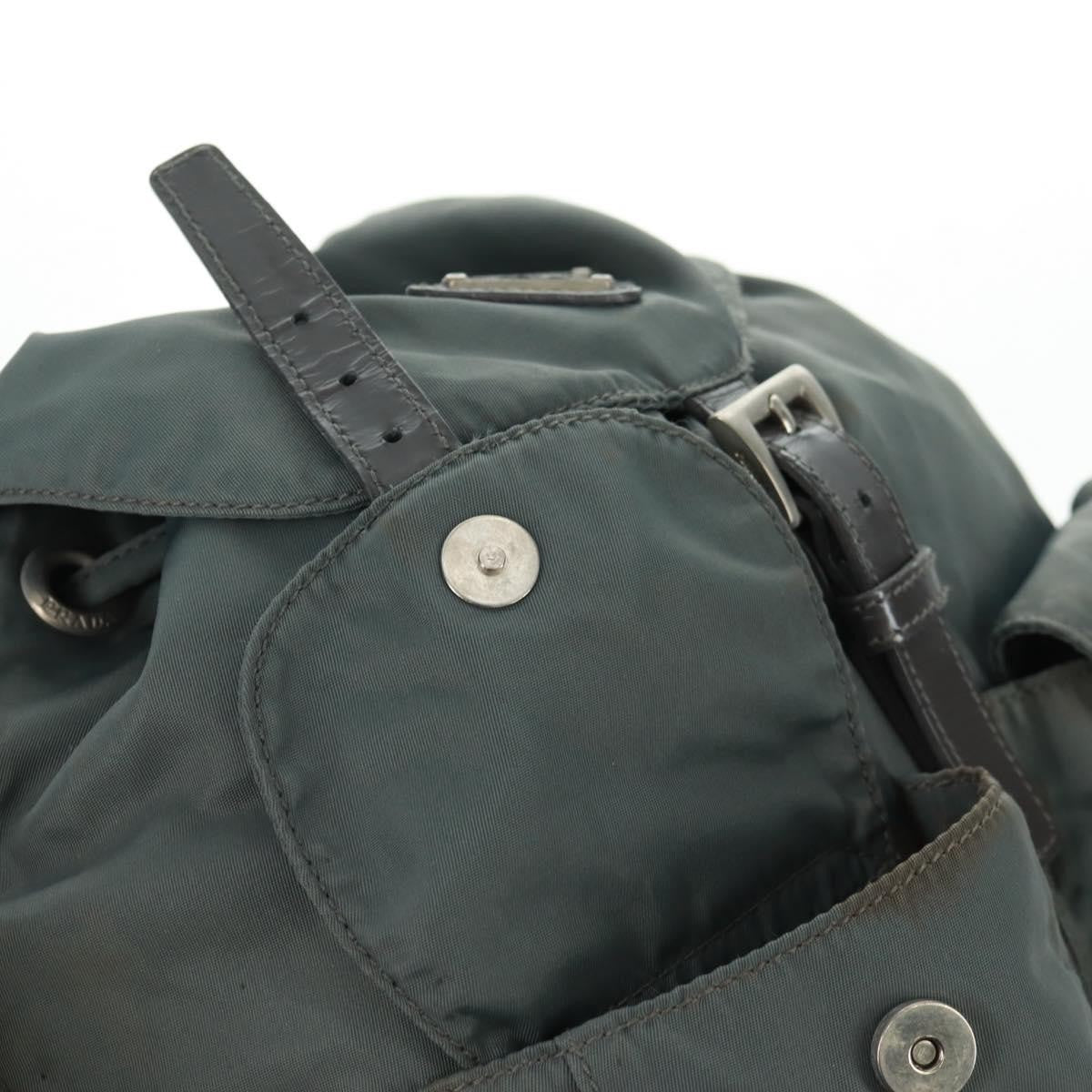 Prada Vela Double Front Pocket Backpack Tessuto with Saffiano Leather, GRAY, NYLON, Backpack