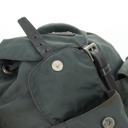 Prada Vela Double Front Pocket Backpack Tessuto with Saffiano Leather, GRAY, NYLON, Backpack