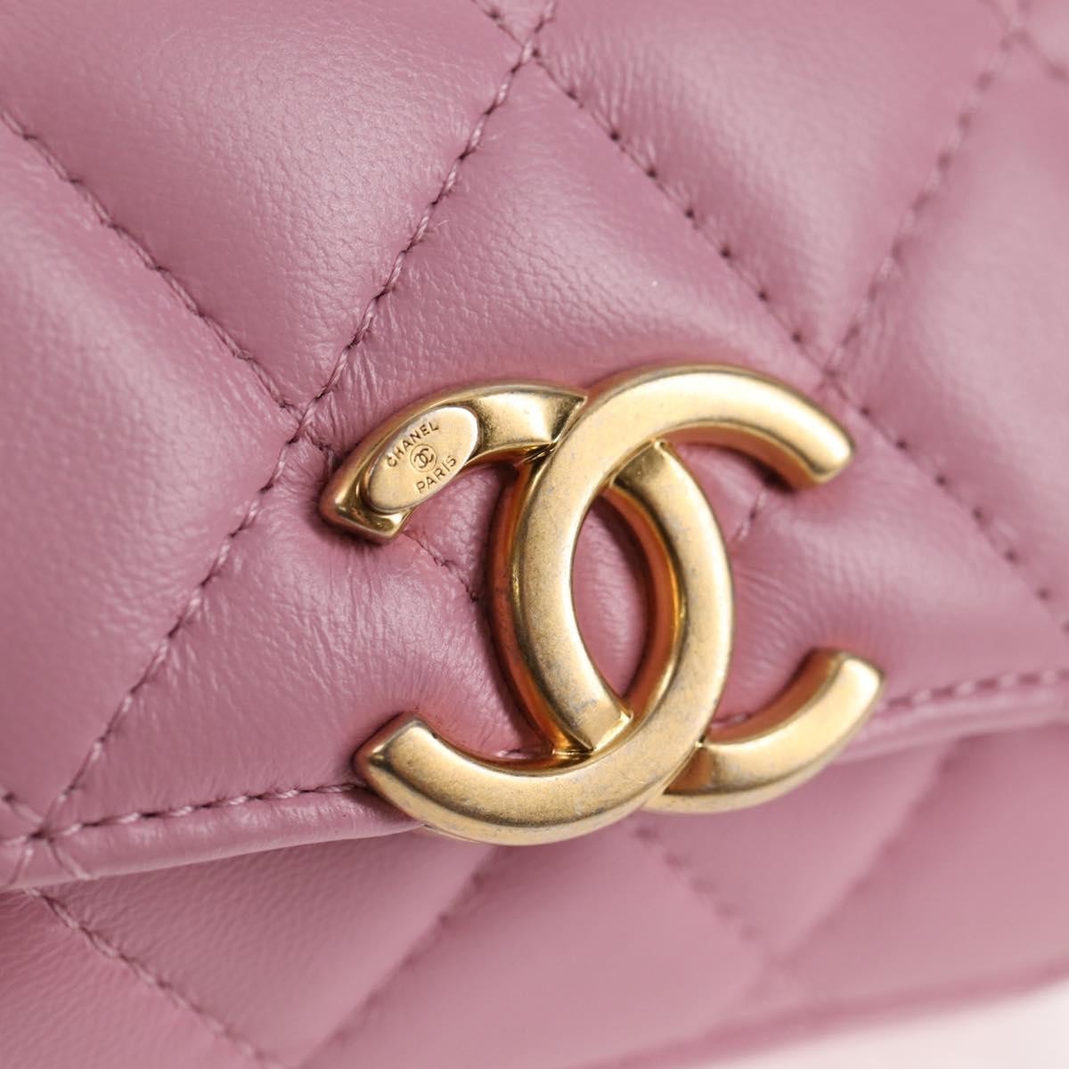 Chanel Flat CC Crossbody Bag Leather, PINK, LEATHER, Crossbody bag