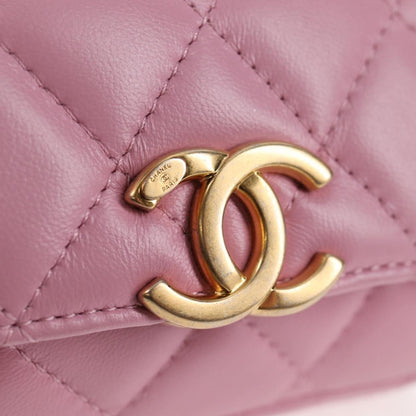 Chanel Flat CC Crossbody Bag Leather, PINK, LEATHER, Crossbody bag