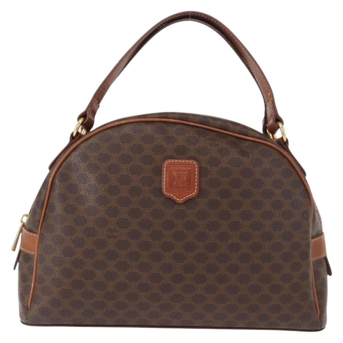 Celine Vintage Macadam Handbag Canvas and Leather, BROWN, CANVAS, Handbag