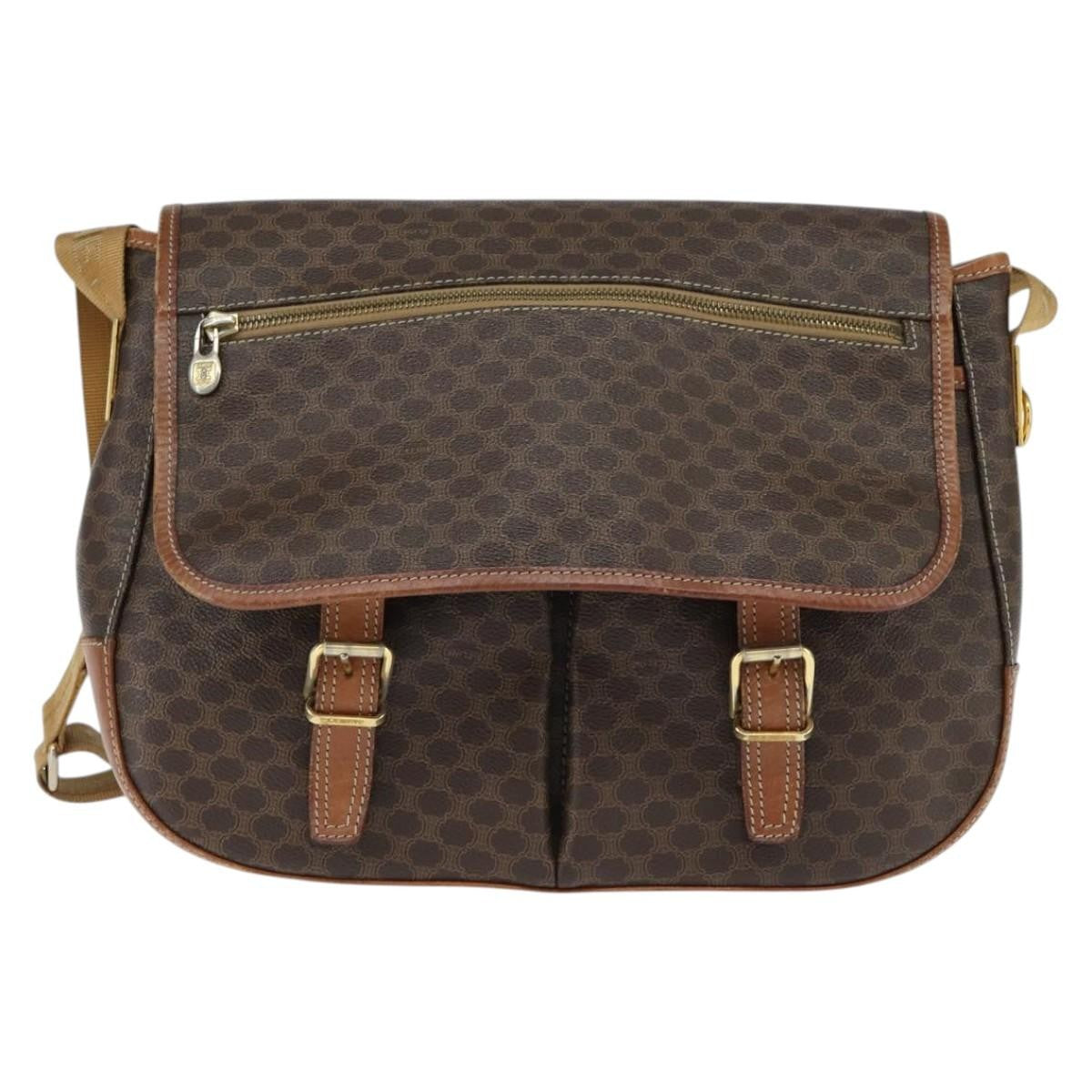 Celine Vintage Macadam Shoulder Bag Canvas and Leather, BROWN, CANVAS, Shoulder bag