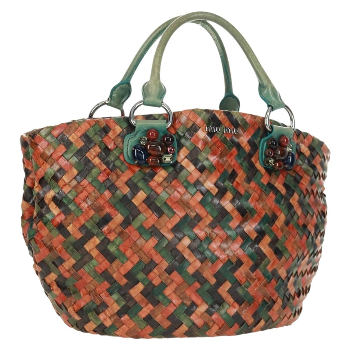 Miu Miu Chain Handle Bag Pleated Leather, Multicolour, Leather, Handbag
