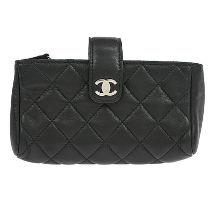 Chanel Chain Phone Holder Crossbody Bag Quilted Lambskin, BLACK, LEATHER, Clutche & pouche