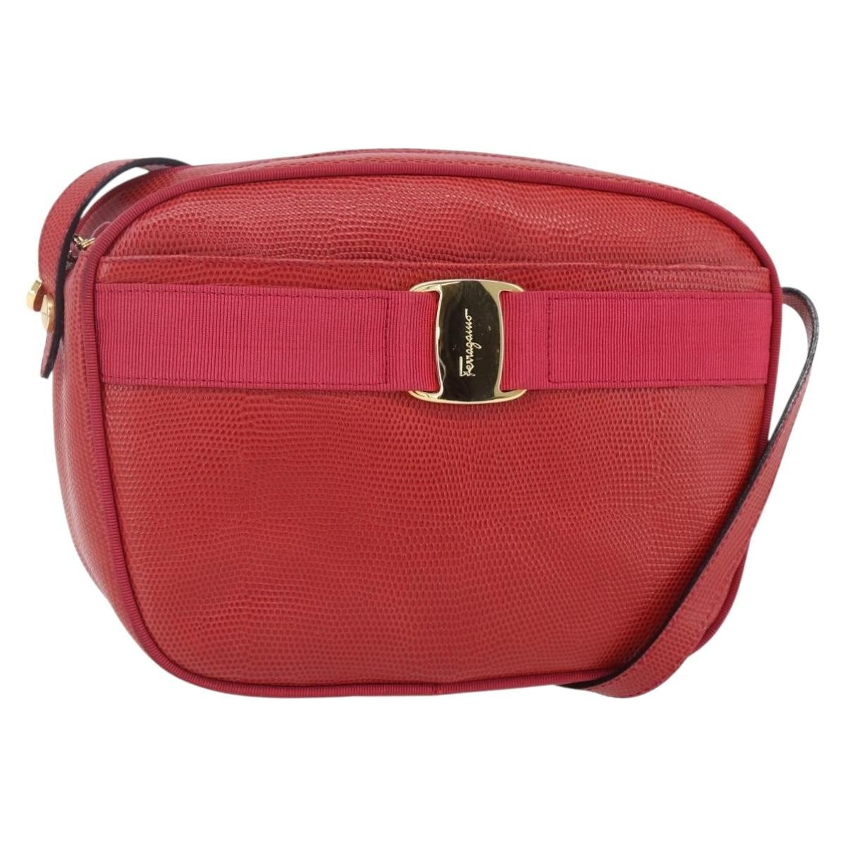 Salvatore Ferragamo Vala Shoulder Bag Embossed Leather, RED, LEATHER, Shoulder bag