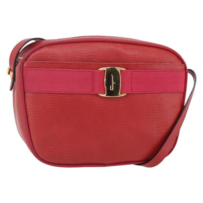 Salvatore Ferragamo Vala Shoulder Bag Embossed Leather, RED, LEATHER, Shoulder bag