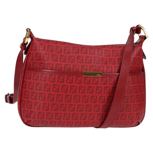Fendi Front Pocket Messenger Bag Zucchino Coated Canvas, RED, CANVAS, Crossbody bag
