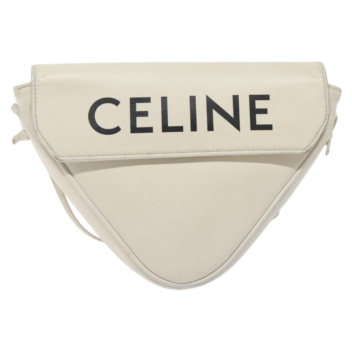 Celine Triangle Bag Leather, WHITE, LEATHER, Handbag