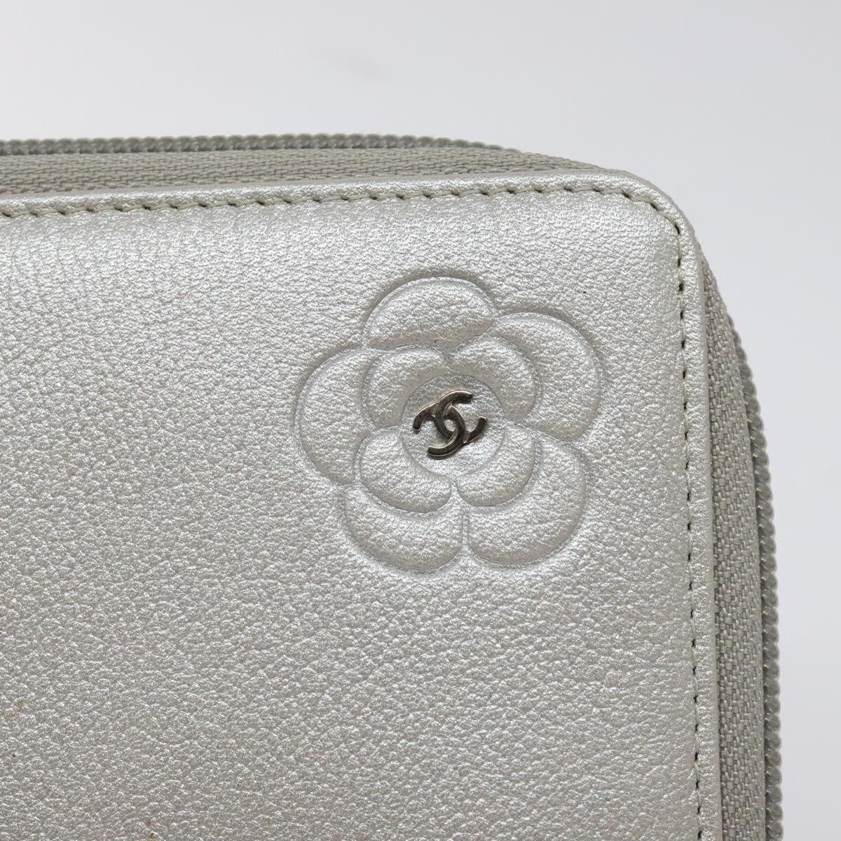 Chanel Camellia Zip Around Organizer Leather, SILVER, LEATHER, Wallets