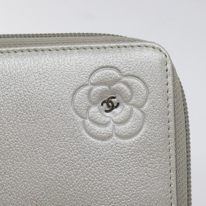 Chanel Camellia Zip Around Organizer Leather, SILVER, LEATHER, Wallets