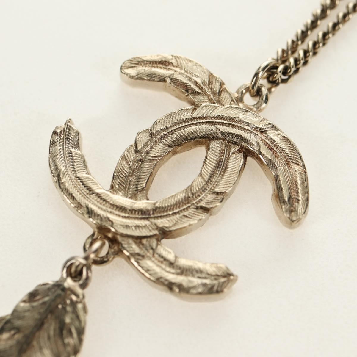 Chanel Feather CC Pendant Necklace Metal, Gold, Metal, Necklace