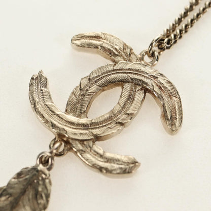 Chanel Feather CC Pendant Necklace Metal, Gold, Metal, Necklace