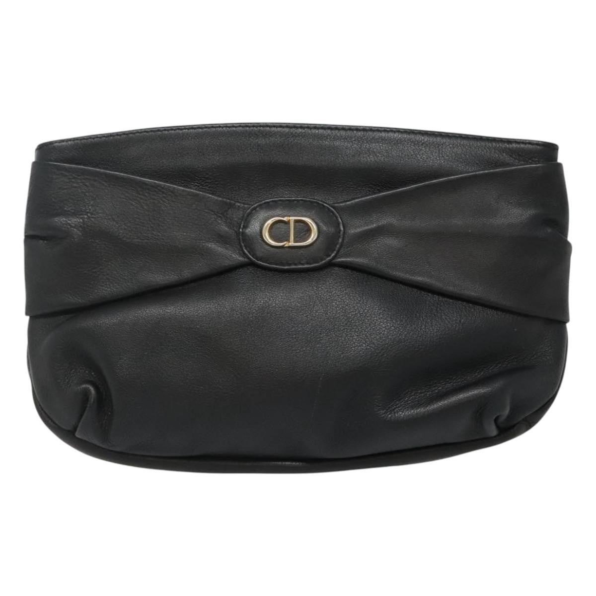 Christian Dior CD Zip Pouch Leather, BLACK, LEATHER, Clutche & pouche