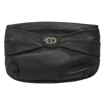 Christian Dior CD Zip Pouch Leather, BLACK, LEATHER, Clutche & pouche