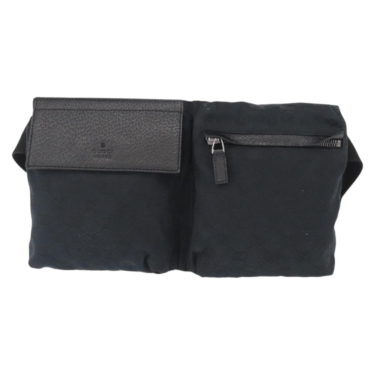 Gucci Vintage Double Belt Bag GG Canvas with Leather, BLACK, CANVAS, Clutche & pouche