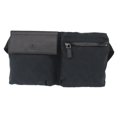 Gucci Vintage Double Belt Bag GG Canvas with Leather, BLACK, CANVAS, Clutche & pouche