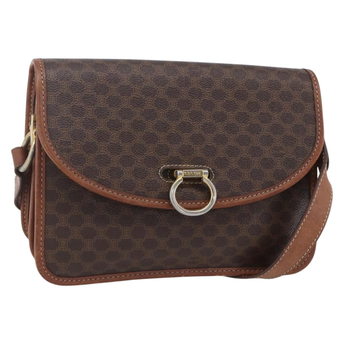 Celine Flap Shoulder Bag Canvas, BROWN, CANVAS, Shoulder bag