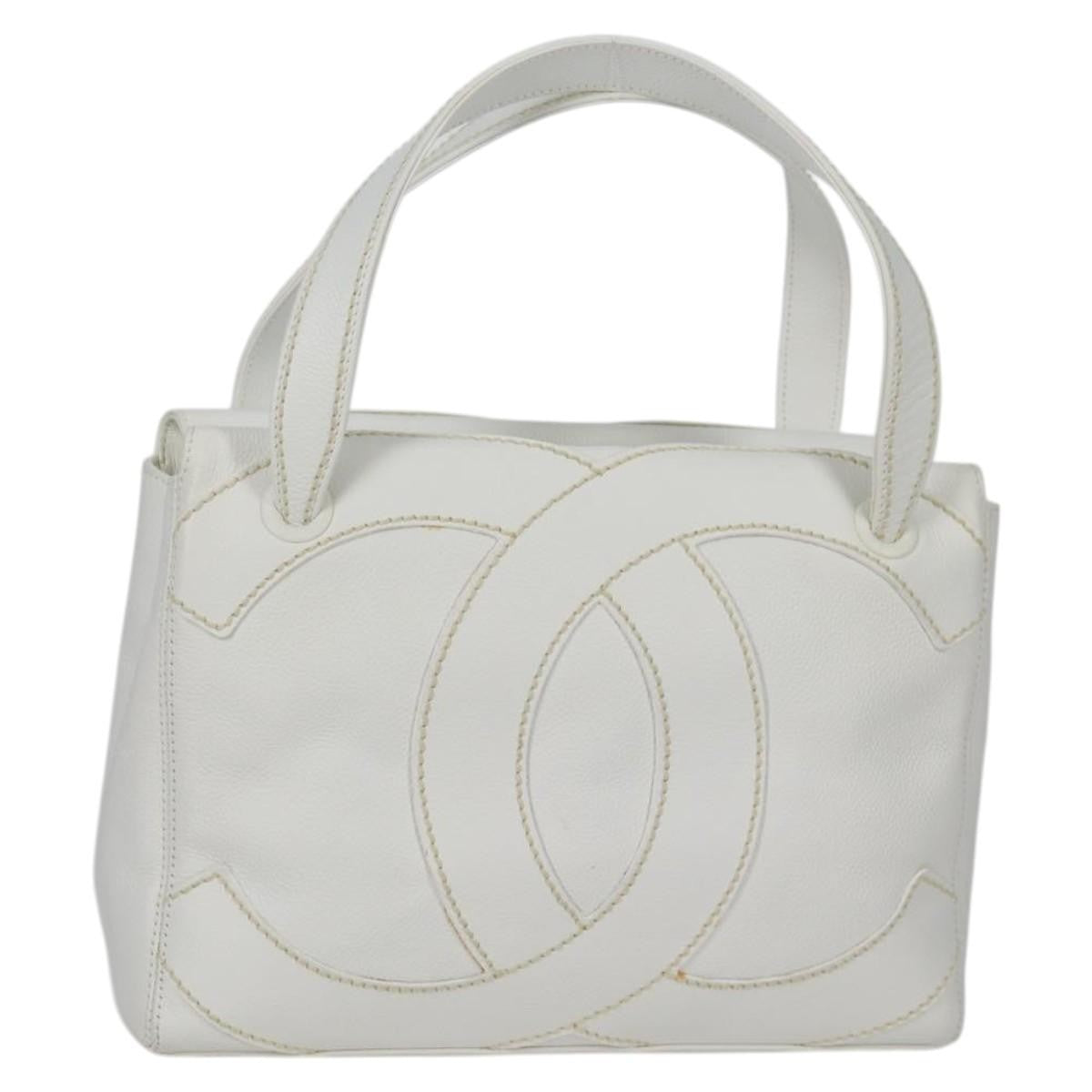 Chanel CC Stitch Tote Caviar, WHITE, LEATHER, Handbag