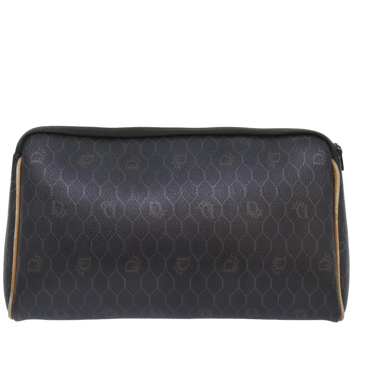Christian Dior Vintage Honeycomb Zip Pouch Coated Canvas, BLACK, CANVAS, Clutche & pouche