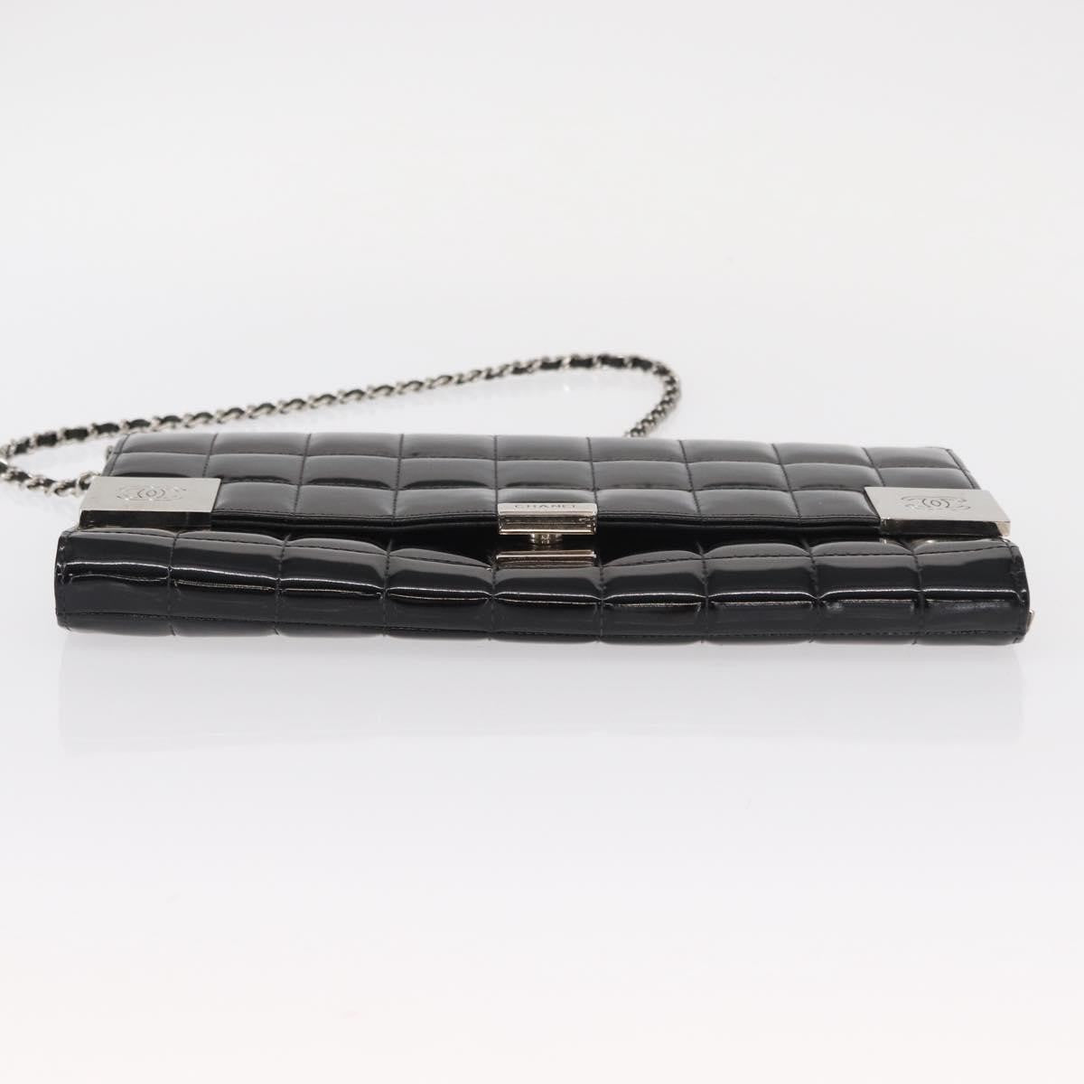 Chanel Chocolate Bar Chain Clutch Quilted Patent, BLACK, PATENT_LEATHER, Clutche & pouche