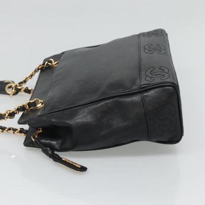 Chanel Vintage Stitched CC Shoulder Bag Caviar, BLACK, LEATHER, Shoulder bag