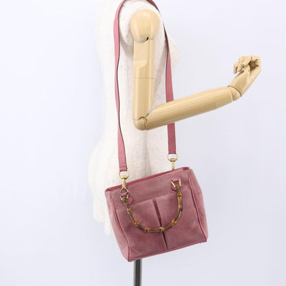 Gucci Vintage Bamboo Handle Bag Suede, PINK, SUEDE, Handbag