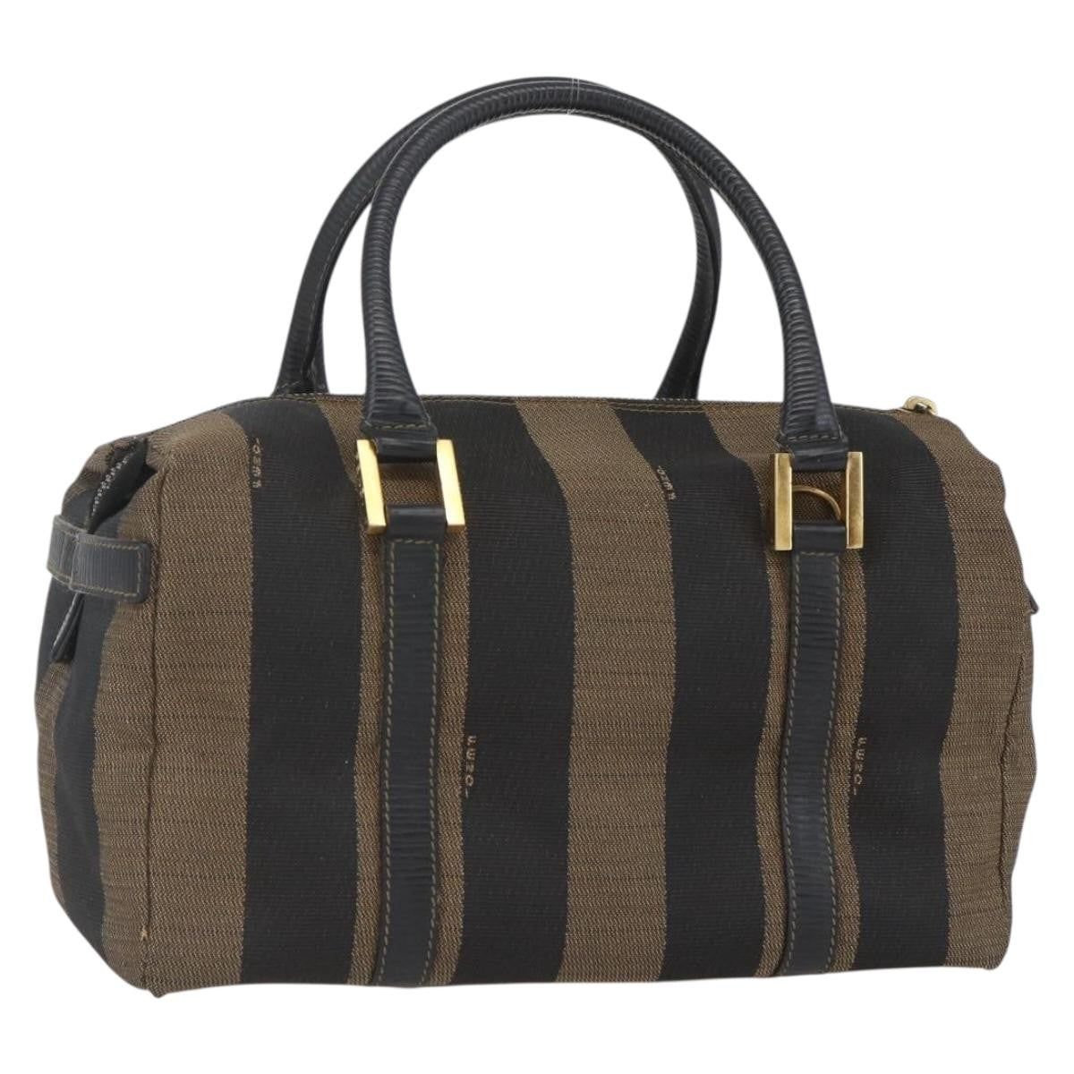 Fendi Vintage Pequin Convertible Boston Bag Coated Canvas, BROWN, CANVAS, Travel bag