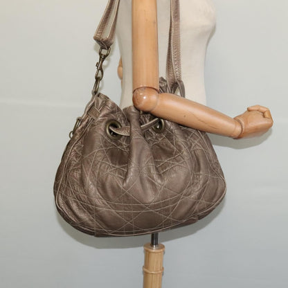 Christian Dior Drawstring Bucket Bag Cannage Quilt Leather, BROWN, LEATHER, Shoulder bag