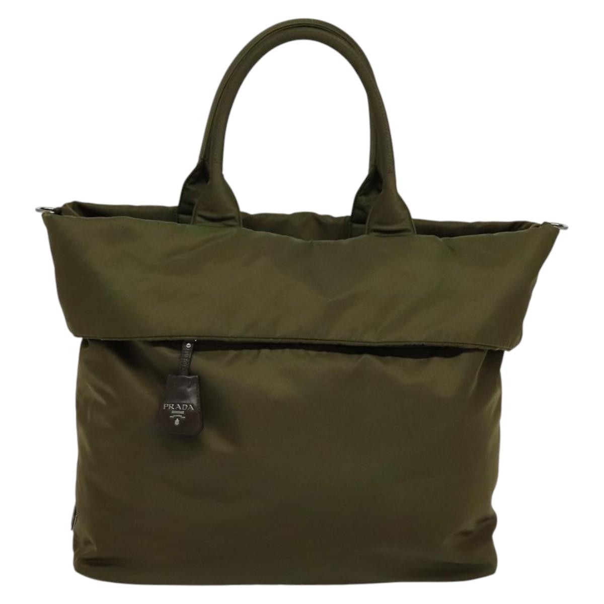 Prada Convertible Double Tote Tessuto, KHAKI, NYLON, Handbag