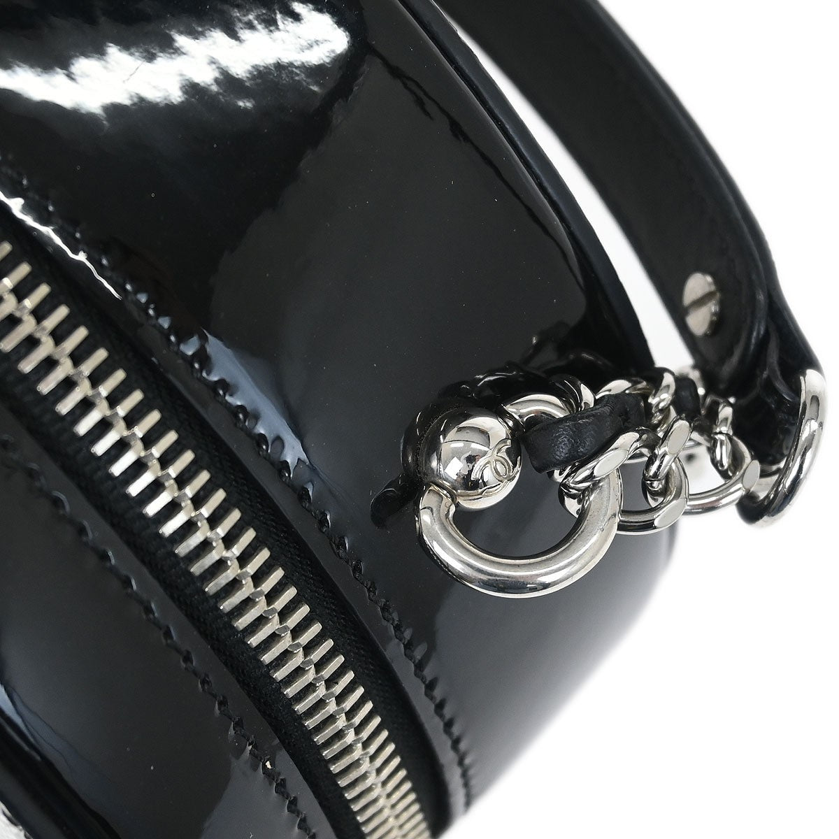 Chanel Evening On The Moon Round Evening Bag Glittered PVC with Patent, SILVER, PATENT_LEATHER, Shoulder bag