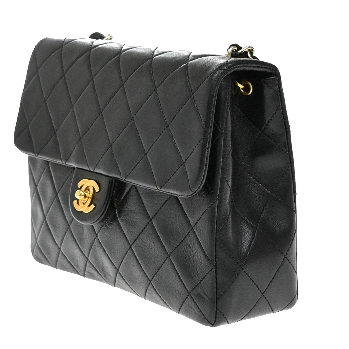 Chanel Vintage Square Classic Flap Bag Quilted Lambskin, BLACK, LEATHER, Shoulder bag