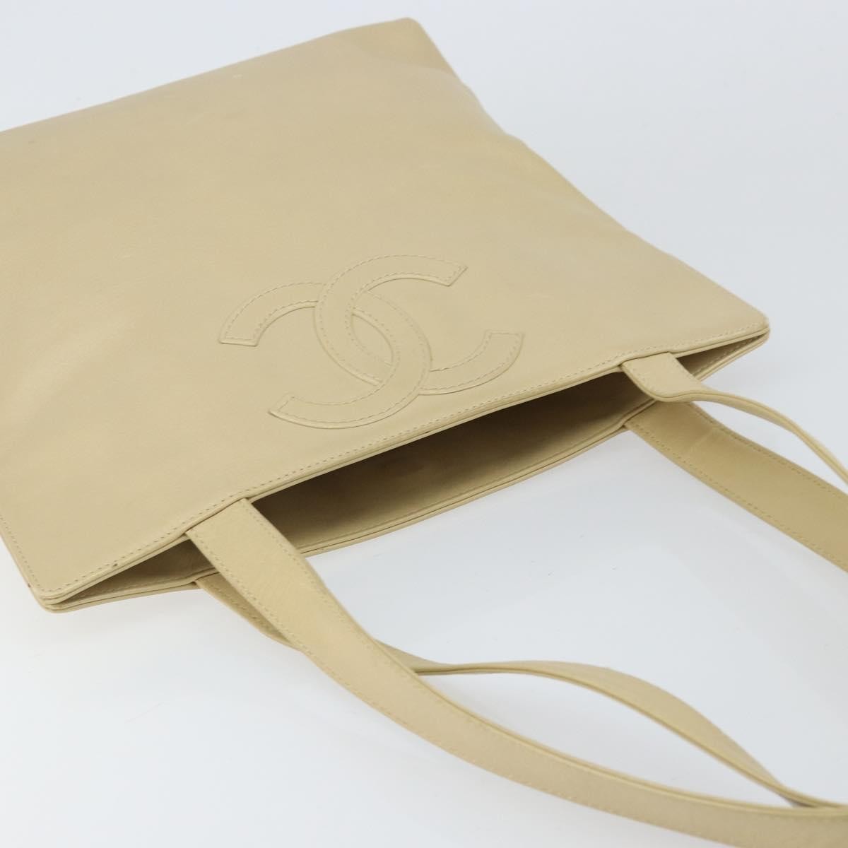 Chanel Vintage CC Logo Tote Leather, BEIGE, LEATHER, Tote bag