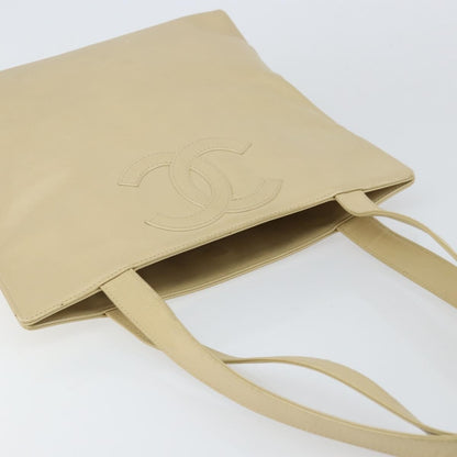 Chanel Vintage CC Logo Tote Leather, BEIGE, LEATHER, Tote bag