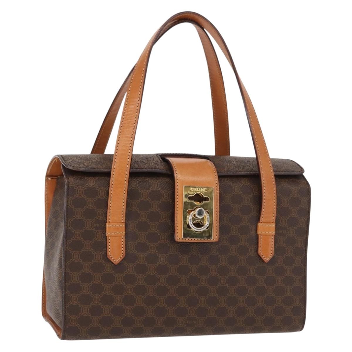 Celine Vintage Macadam Handbag Canvas and Leather, BROWN, CANVAS, Handbag