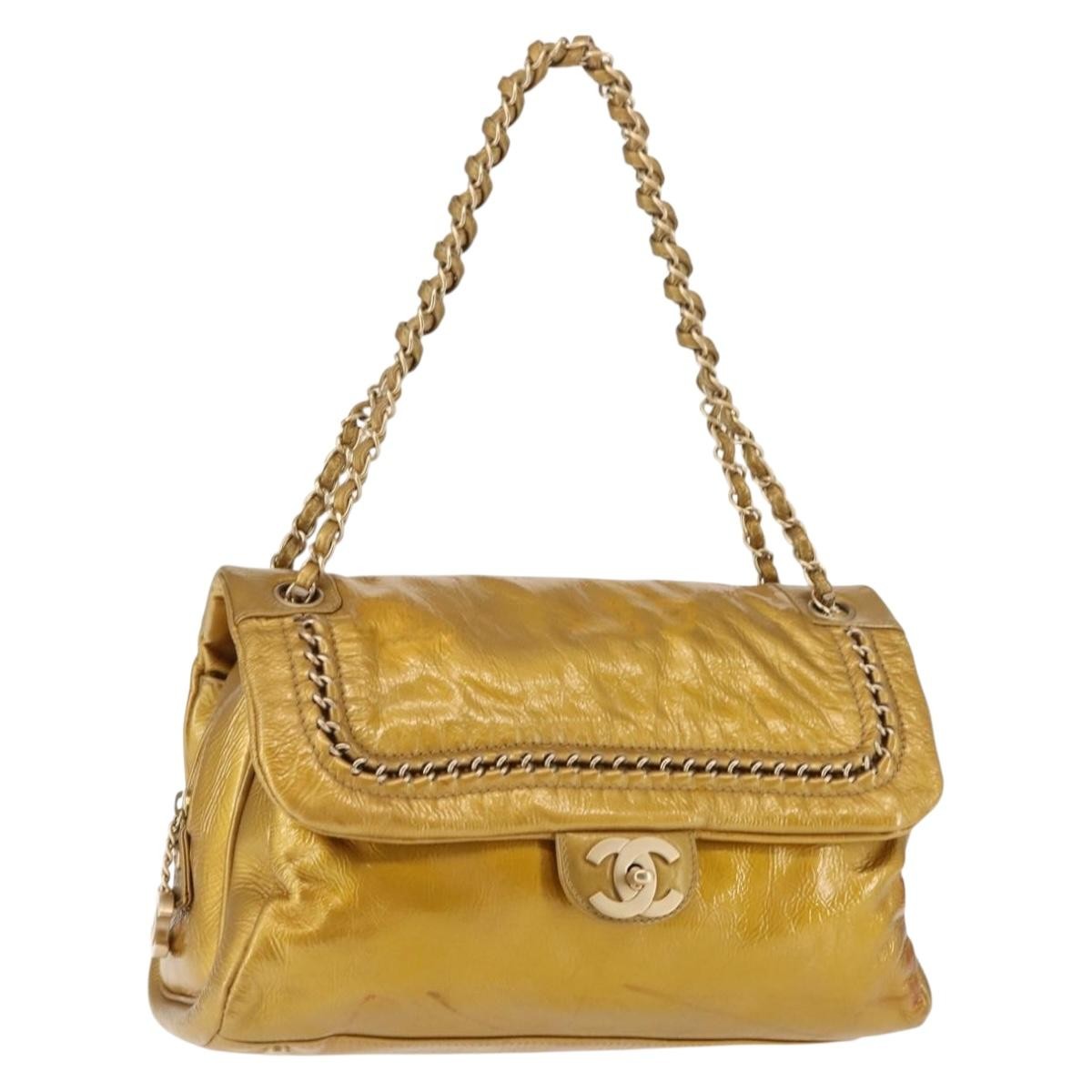 Chanel Luxe Ligne Flap Bag Patent, GOLD, LEATHER, Handbag