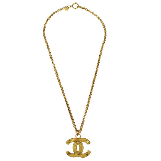 Chanel Vintage CC Pendent Necklace Plated Metal, Gold, Gold Plated, Necklace