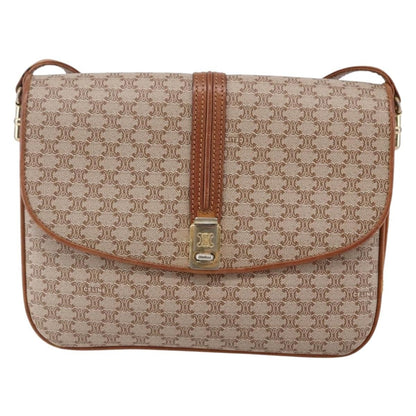 Celine Vintage Macadam Shoulder Bag Canvas and Leather, BEIGE, CANVAS, Shoulder bag