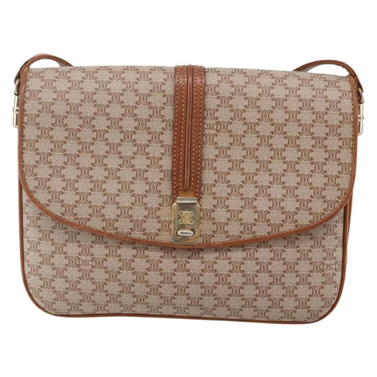 Celine Vintage Macadam Shoulder Bag Canvas and Leather, BEIGE, CANVAS, Shoulder bag