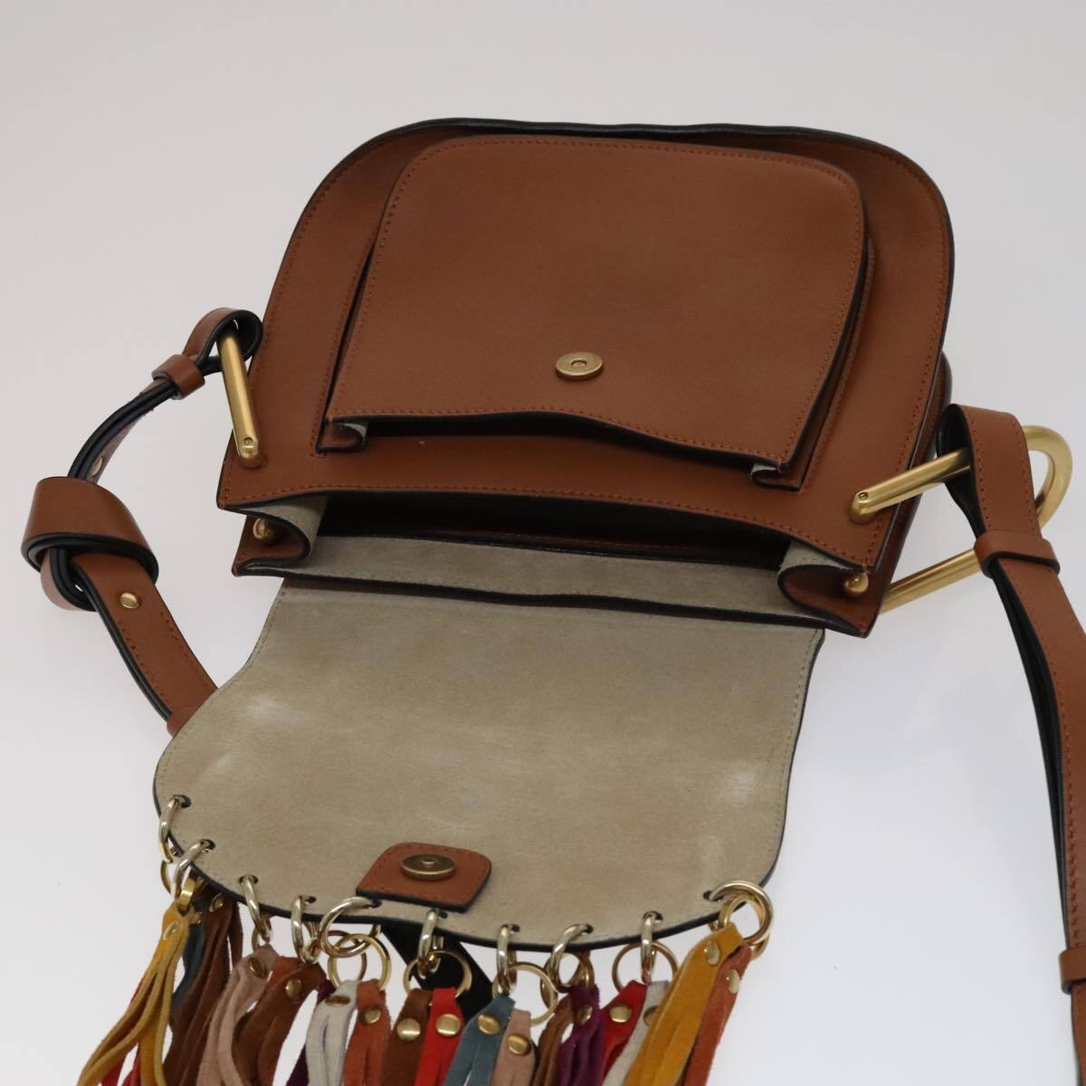 Chloe Multicolor Fringe Hudson Bag Leather, BROWN, LEATHER, Crossbody bag