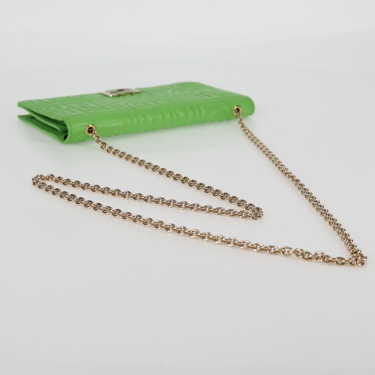 Fendi Wallet on Chain Logo Embossed Leather, GREEN, LEATHER, Wallets