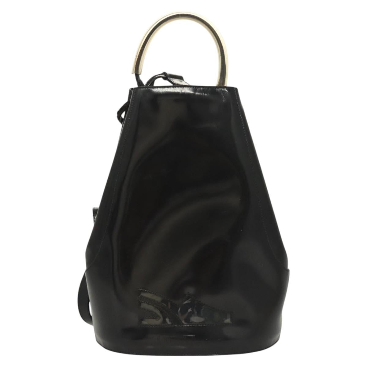 Salvatore Ferragamo Vintage Gancini Backpack Patent Leather, BLACK, PATENT_LEATHER, Backpack
