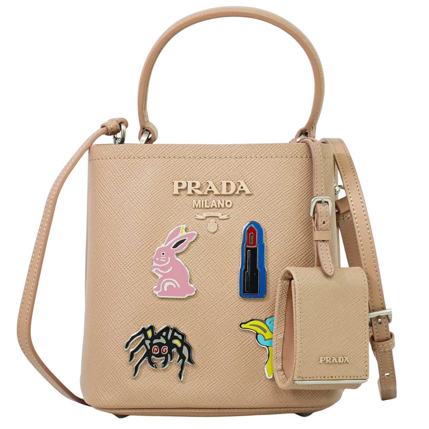 Prada Panier Bucket Bag Saffiano Leather, BEIGE, LEATHER, Crossbody bag