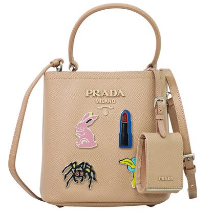Prada Panier Bucket Bag Saffiano Leather, BEIGE, LEATHER, Crossbody bag