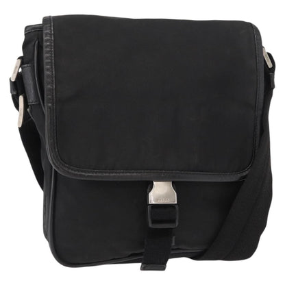 Prada Logo Flap Messenger Bag Tessuto, Black, Nylon, Shoulder Bag