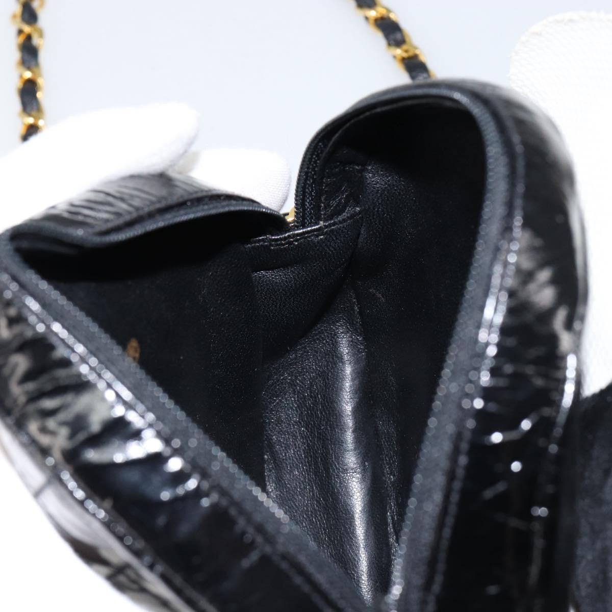 Chanel Vintage Camellia Round Evening Bag Lambskin and Satin, BLACK, PATENT_LEATHER, Clutche & pouche