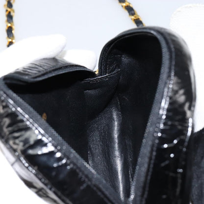 Chanel Vintage Camellia Round Evening Bag Lambskin and Satin, BLACK, PATENT_LEATHER, Clutche & pouche